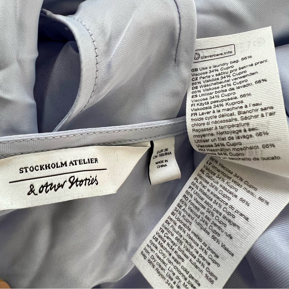 & Other Stories Eco Cupro Button Up Sleeveless Mini Shift Dress Blue EU 36 US 6 - Picture 8 of 11